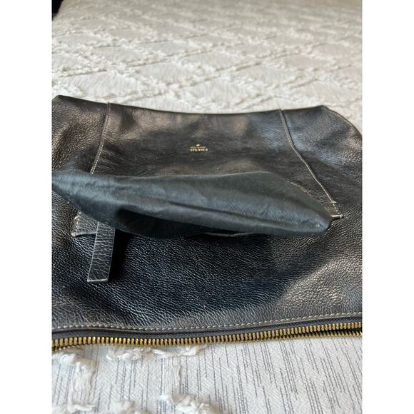 Vintage Fossil Black Cowhide Leather Crossbody Purse Satchel w Gold Hardware - Picture 6 of 15